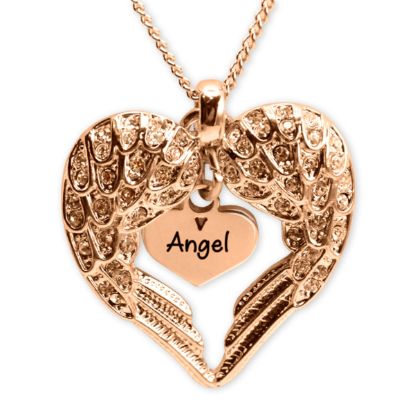 Personalised Angels Heart Necklace with Heart Insert - 18ct Rose Gold - All Birthstone™