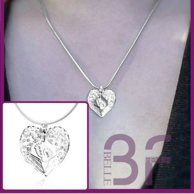 Personalised Angels Heart Necklace with Feet Insert - All Birthstone™