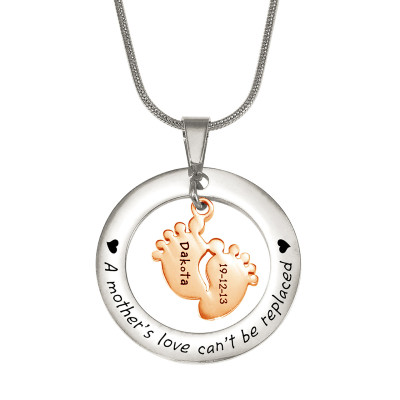 Personalised Cant Be Replaced Necklace - Single Feet 18mm - Two Tone - 18ct Rose Gold Plated - All Birthstone™