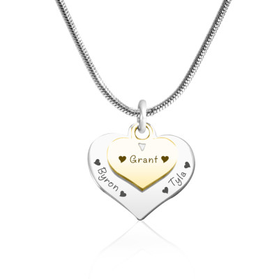 Personalised Double Heart Necklace - Two Tone - Gold n Silver - All Birthstone™