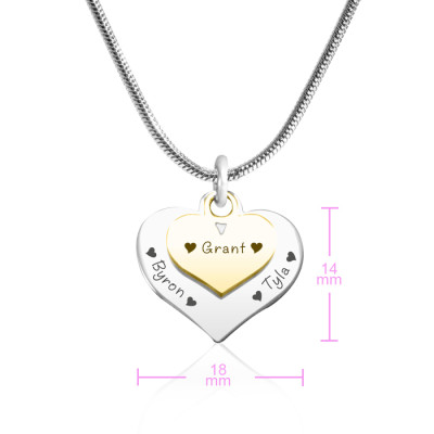 Personalised Double Heart Necklace - Two Tone - Gold n Silver - All Birthstone™