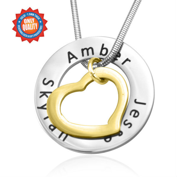 Personalised Heart Washer Necklace - TWO TONE - Gold  Silver - All Birthstone™