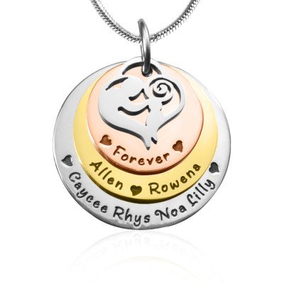 Personalised Mother's Disc Triple Necklace - Three Tone - Rose Gold Silver - All Birthstone™