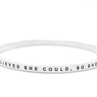 Personalised She Believed She Could Bangle 18ct Gold Plated - All Birthstone™