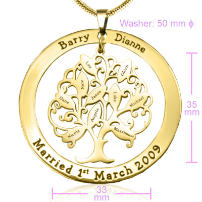 Personalised Tree of My Life Washer Necklace 10 - 18ct Gold Plated - All Birthstone™