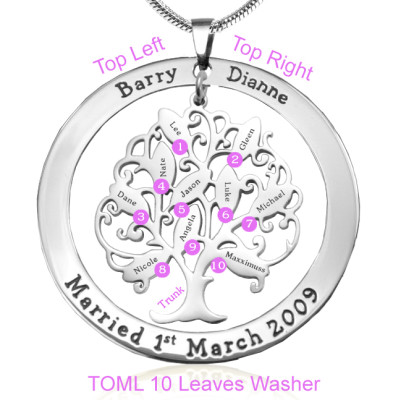 Personalised Tree of My Life Washer Necklace 10 - Sterling Silver - All Birthstone™