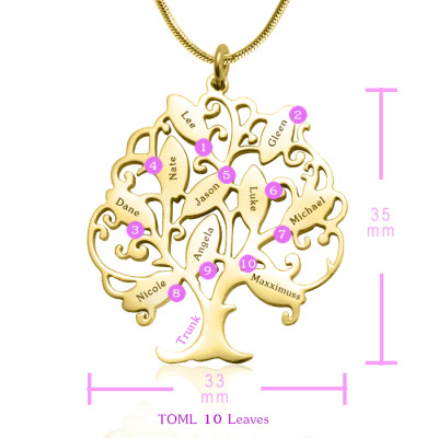 Personalised Tree of My Life Necklace 10 - 18ct Gold Plated - All Birthstone™