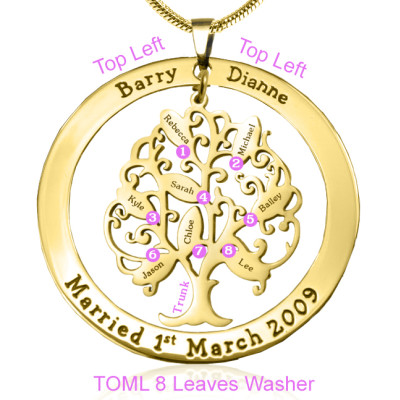 Personalised Tree of My Life Washer 8 - 18ct Gold Plated - All Birthstone™