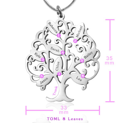 Personalised Tree of My Life Necklace 8 - Sterling Silver - All Birthstone™