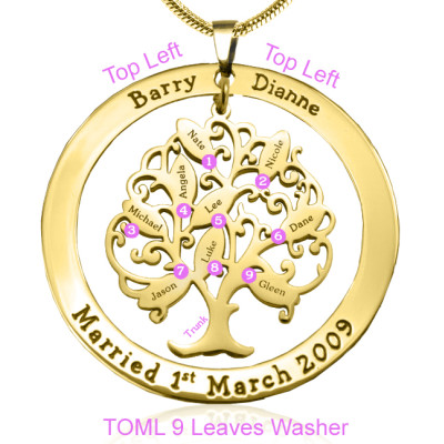 Personalised Tree of My Life Washer 9 - 18ct Gold Plated - All Birthstone™