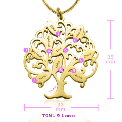 Personalised Tree of My Life Necklace 9 - 18ct Gold Plated - All Birthstone™
