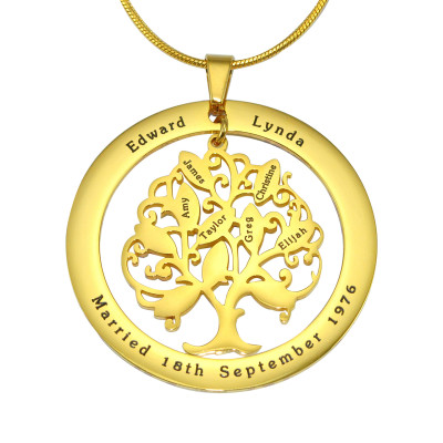 Personalised Tree of My Life Washer Necklace 10 - 18ct Gold Plated - All Birthstone™