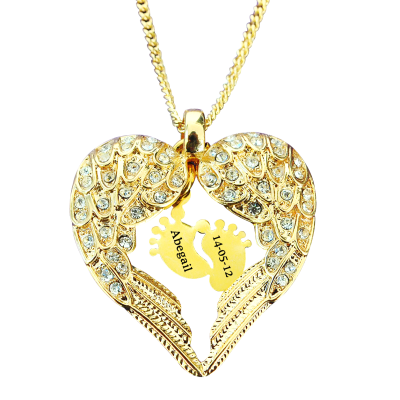 Personalised Angels Heart Necklace with Feet Insert - GOLD - All Birthstone™