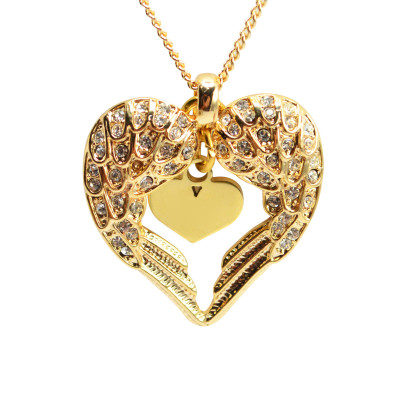 Personalised Angels Heart Necklace with Heart Insert - 18ct Gold Plated - All Birthstone™