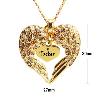 Personalised Angels Heart Necklace with Heart Insert - 18ct Gold Plated - All Birthstone™