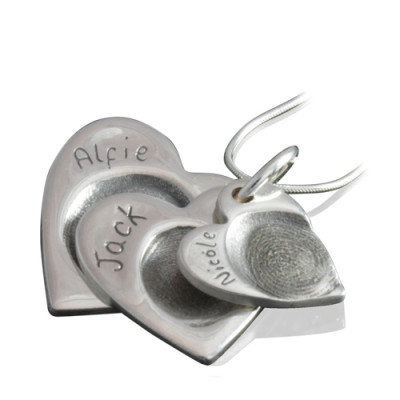 925 Sterling Silver FingerPrint Cascade Heart Pendant - All Birthstone™