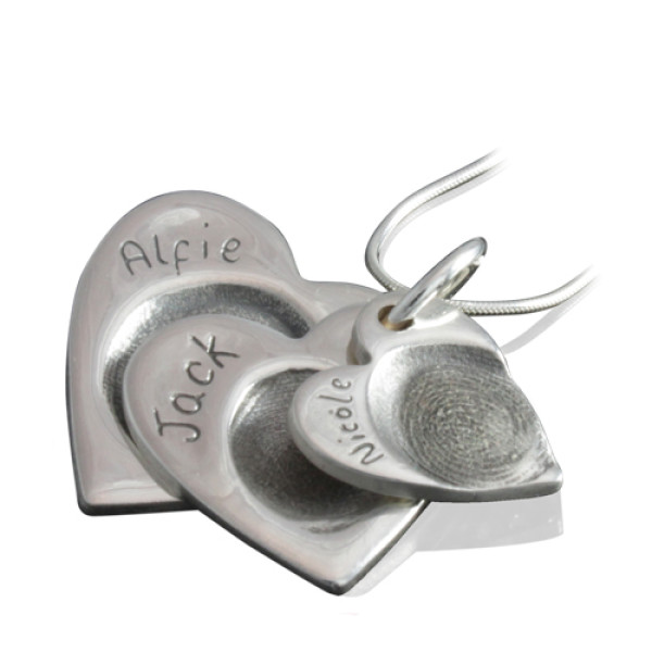 925 Sterling Silver FingerPrint Cascade Triple Heart Pendant - All Birthstone™