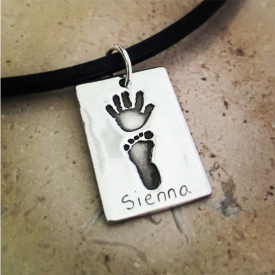 925 Sterling Silver Hand/Foot Print Double Dogtag - All Birthstone™