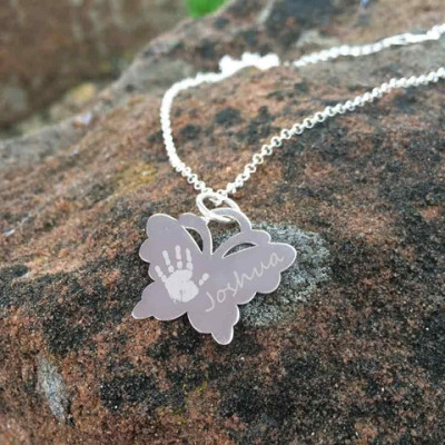 Engraved Butterfly Handprint Necklace - All Birthstone™