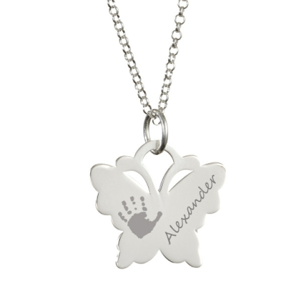Engraved Butterfly Handprint Necklace - All Birthstone™