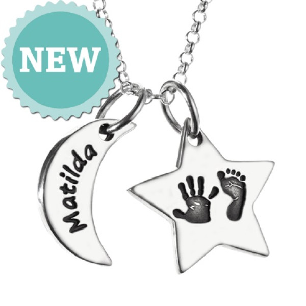Moon & Star Hand & Foot Print Necklace - All Birthstone™