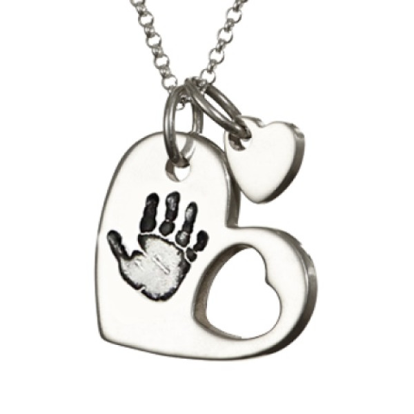 925 Sterling Silver Cut Out Heart Handprint Necklace - All Birthstone™