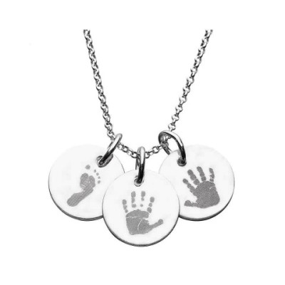 925 Sterling Silver Hand/Footprint Engraved Disc Pendant - All Birthstone™