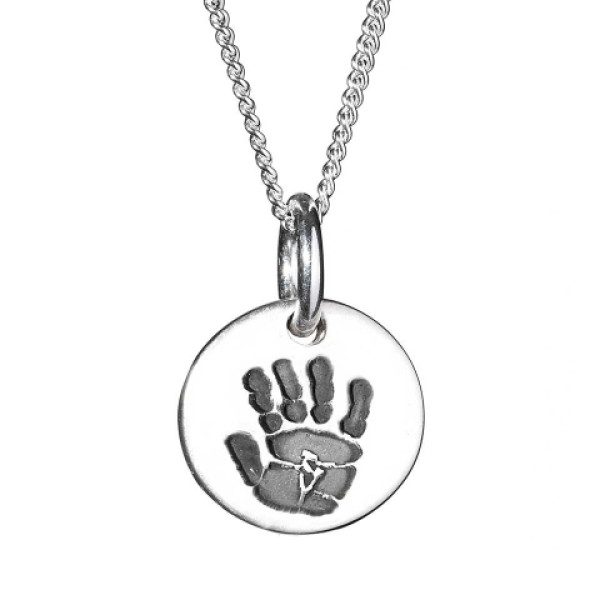 925 Sterling Silver Hand / Footprint Medium Circle Pendant - All Birthstone™