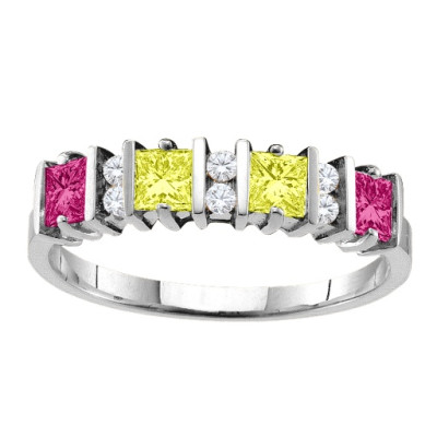 Echo  2-6 Princess Cut Stones Ring With Accents  - All Birthstone™