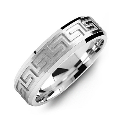 Greek Key Eternity Grooved Men's Ring - All Birthstone™