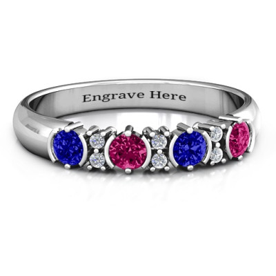 3-6 Stone Circular Half Bezel and Twin Accent Ring  - All Birthstone™