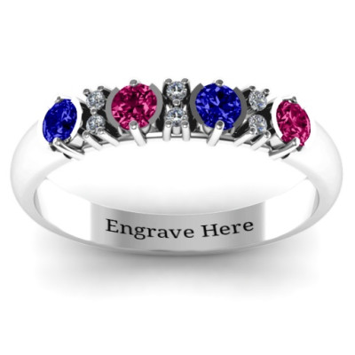 3-6 Stone Circular Half Bezel and Twin Accent Ring  - All Birthstone™