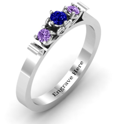 3-Stone Ring with Heart Gallery  - All Birthstone™