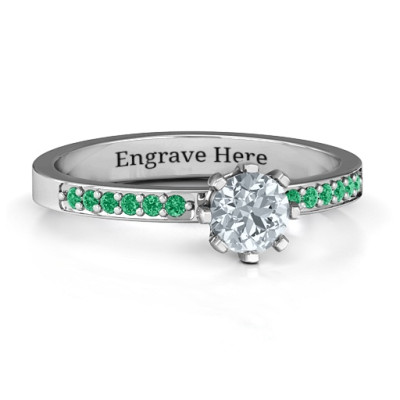 8 Prong Solitaire Set Ring with Twin Channel Accent Rows - All Birthstone™
