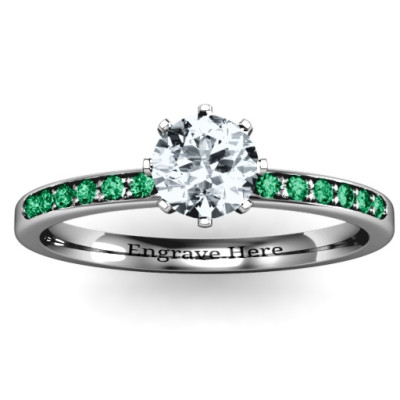 8 Prong Solitaire Set Ring with Twin Channel Accent Rows - All Birthstone™