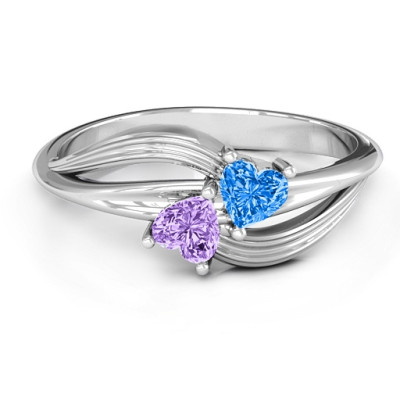 A  Couple  of Hearts Ring with Cubic Zirconias Stones  - All Birthstone™