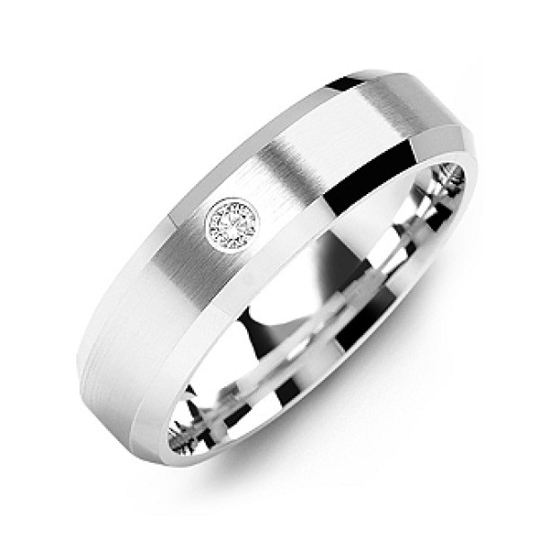 Beveled-Edge Brushed Men's Gemstone Ring  - All Birthstone™