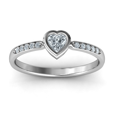 Bezel Set Love Ring with Accents - All Birthstone™