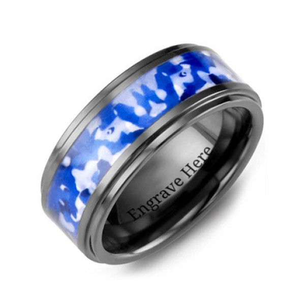 Blue Marine Camouflage Ceramic Wedding Ring - All Birthstone™