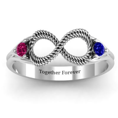 Braided Infinity Ring with Two Stones  - All Birthstone™