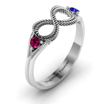 Braided Infinity Ring with Two Stones  - All Birthstone™