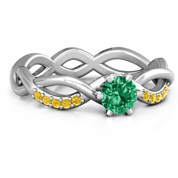 Braided Shank Round Stone Ring with Accent Weaves  - All Birthstone™