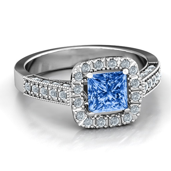 Brilliant Princess Ring with Profile Accents - All Birthstone™