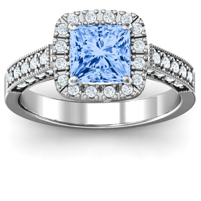 Brilliant Princess Ring with Profile Accents - All Birthstone™