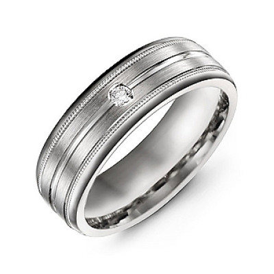 Brushed Layer Men's Ring with Milgrain Edges - All Birthstone™