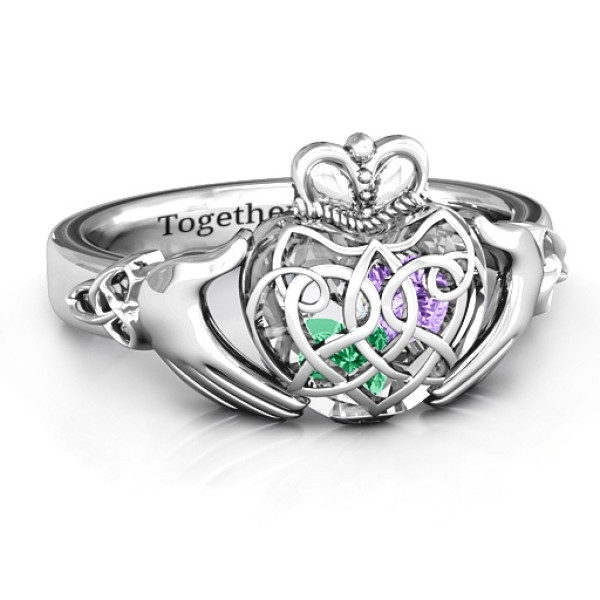 Caged Hearts Celtic Claddagh Ring - All Birthstone™