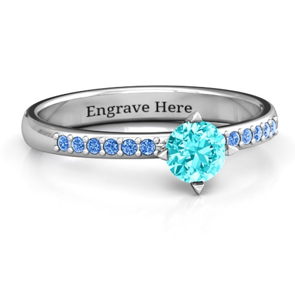 Centre Round Stone Ring with Twin Accent Rows  - All Birthstone™