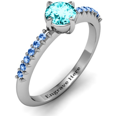 Centre Round Stone Ring with Twin Accent Rows  - All Birthstone™