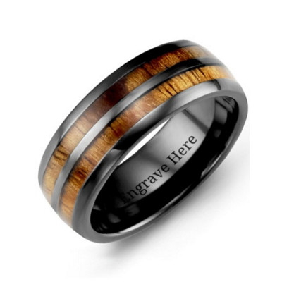 Ceramic Koa Wood Barrel Style Eternity Ring - All Birthstone™