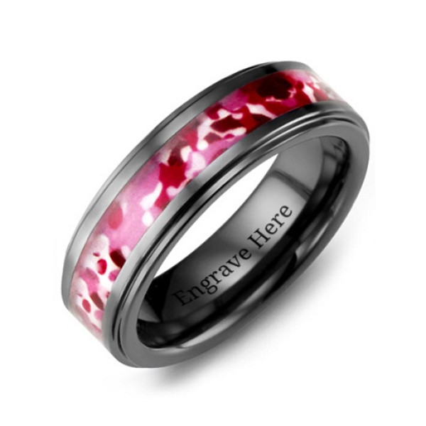 Ceramic Ring with Red Camouflage Pattern - All Birthstone™